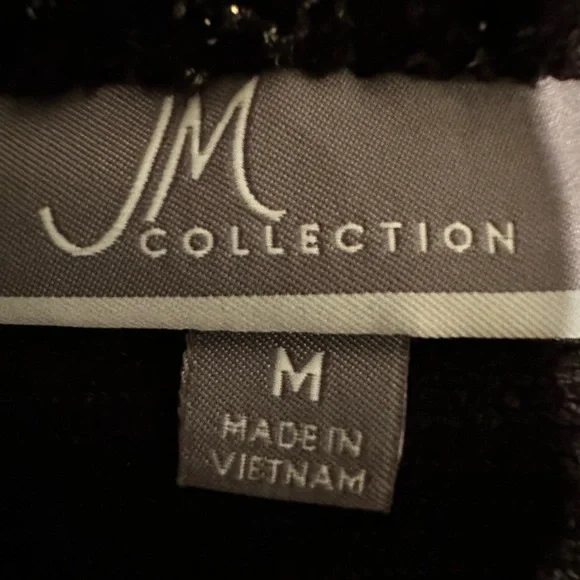 JM Collection Black Coat with Textured Design - Picture 4 of 5
